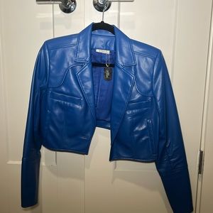 Blue STEELE Leather Cropped Jacket